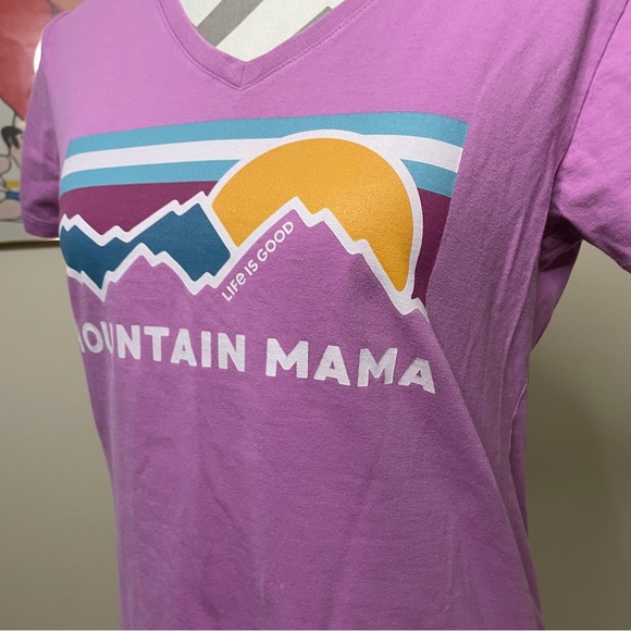 Life is Good Small Pink Mountain Mama V-neck Graphic Tee 100% Cotton Crusher Tee - Picture 5 of 14